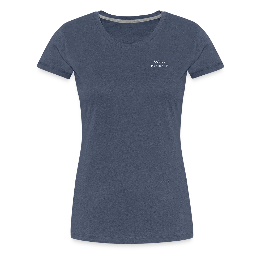 saved by grace - Backprint Frauen T-Shirt - Blau meliert