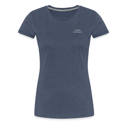 saved by grace - Backprint Frauen T-Shirt - Blau meliert