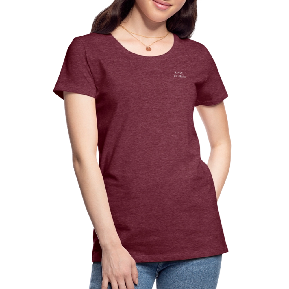 saved by grace - Backprint Frauen T-Shirt - Bordeauxrot meliert