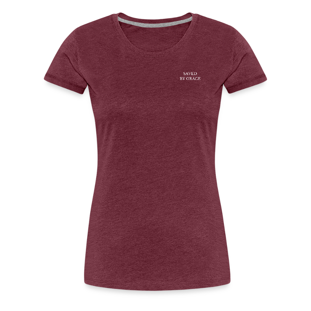 saved by grace - Backprint Frauen T-Shirt - Bordeauxrot meliert