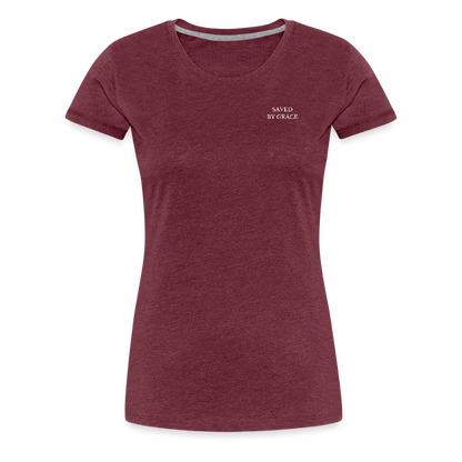 saved by grace - Backprint Frauen T-Shirt - Bordeauxrot meliert